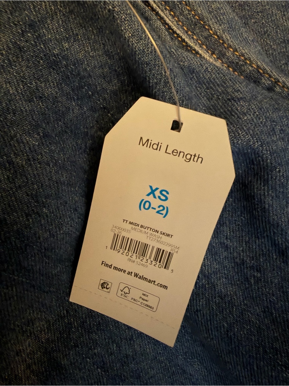 XS Time and Tru Classic Blue Button-Front Midi Denim Skirt - Picture 3 of 3